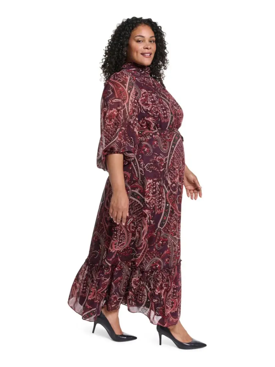 Платье макси из шифона с принтом пейсли, модель Plus Size Mock-Neck Maxi Dress Eliza J — изображение 2 из 4
