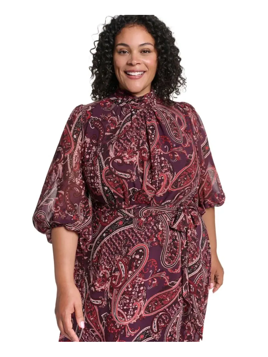Платье макси из шифона с принтом пейсли, модель Plus Size Mock-Neck Maxi Dress Eliza J — изображение 3 из 4