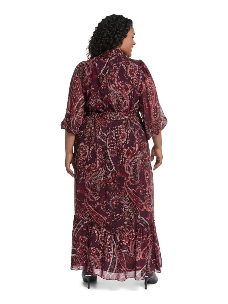 Платье макси из шифона с принтом пейсли, модель Plus Size Mock-Neck Maxi Dress Eliza J — изображение 4 из 4
