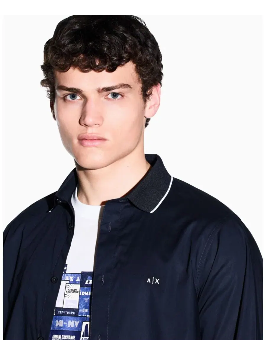Мужская рубашка с принтом A|X Armani Exchange — изображение 4 из 5, глубокий темно-синий