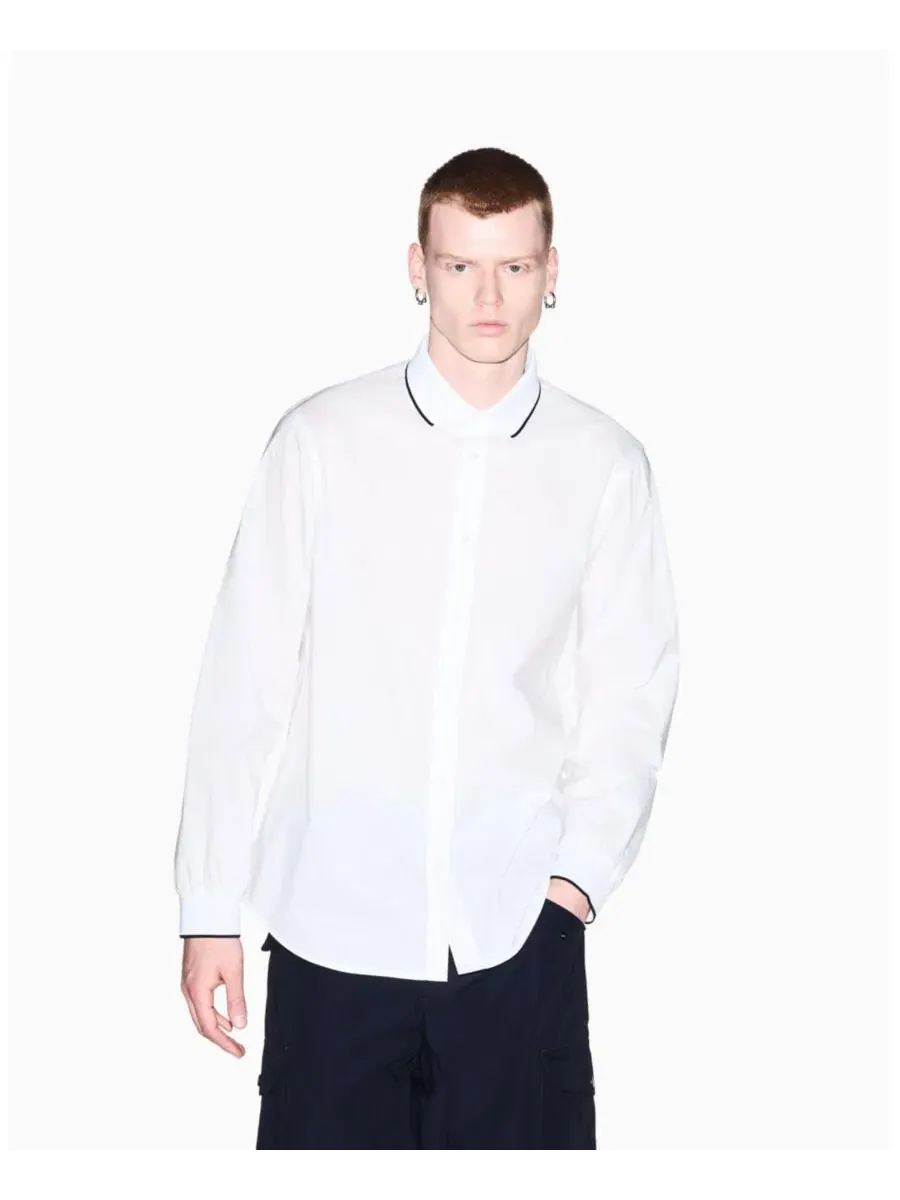 Мужская рубашка с длинным рукавом и отделкой контрастного цвета A|X Armani Exchange — изображение 1 из 8, белый