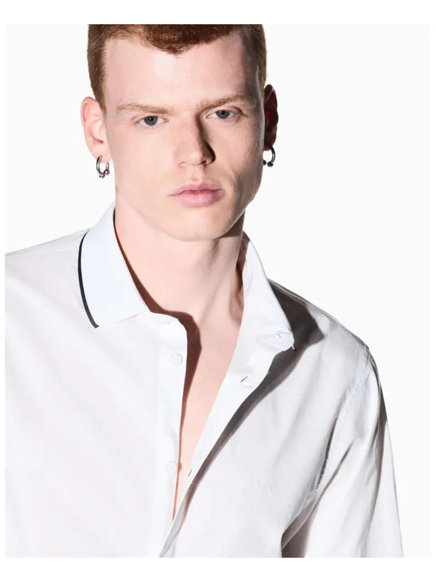 Мужская рубашка с длинным рукавом и отделкой контрастного цвета A|X Armani Exchange — изображение 6 из 8, белый