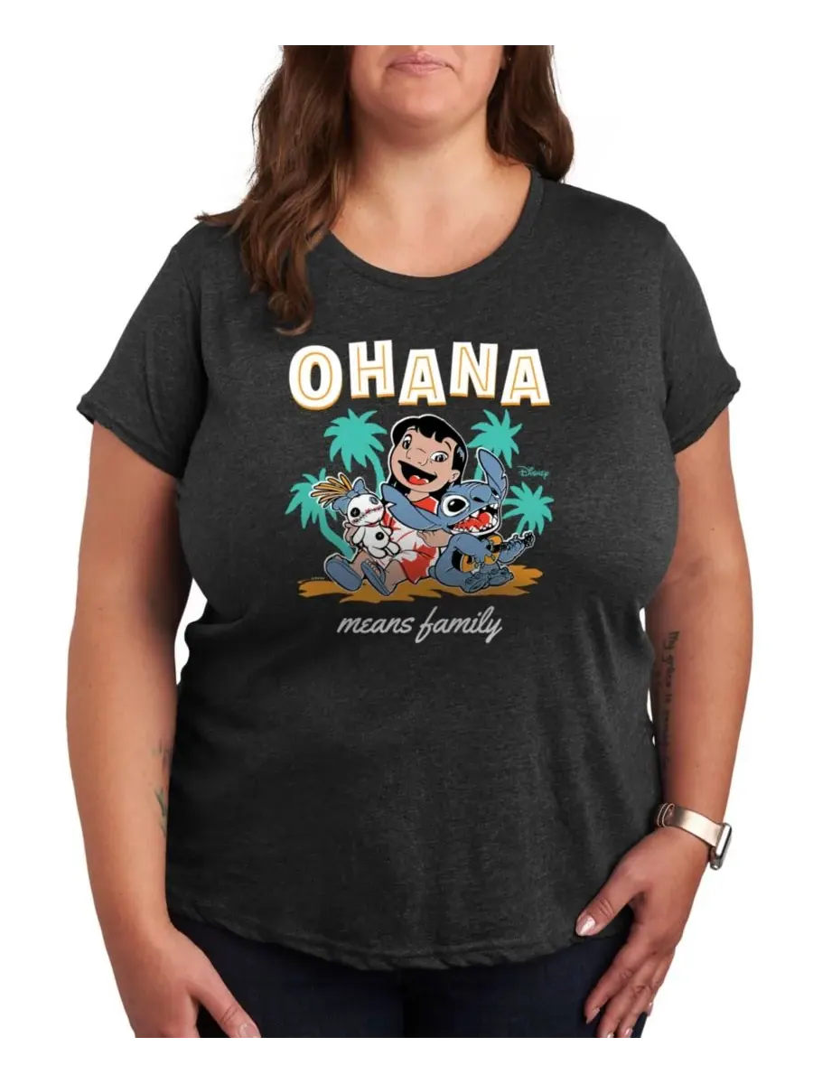 Футболка большого размера с изображением Лило и Стича и надписью "Ohana Means Family" Hybrid Apparel — изображение 1 из 3