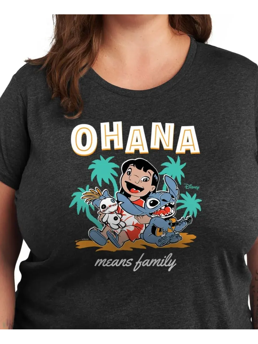Футболка большого размера с изображением Лило и Стича и надписью "Ohana Means Family" Hybrid Apparel — изображение 2 из 3