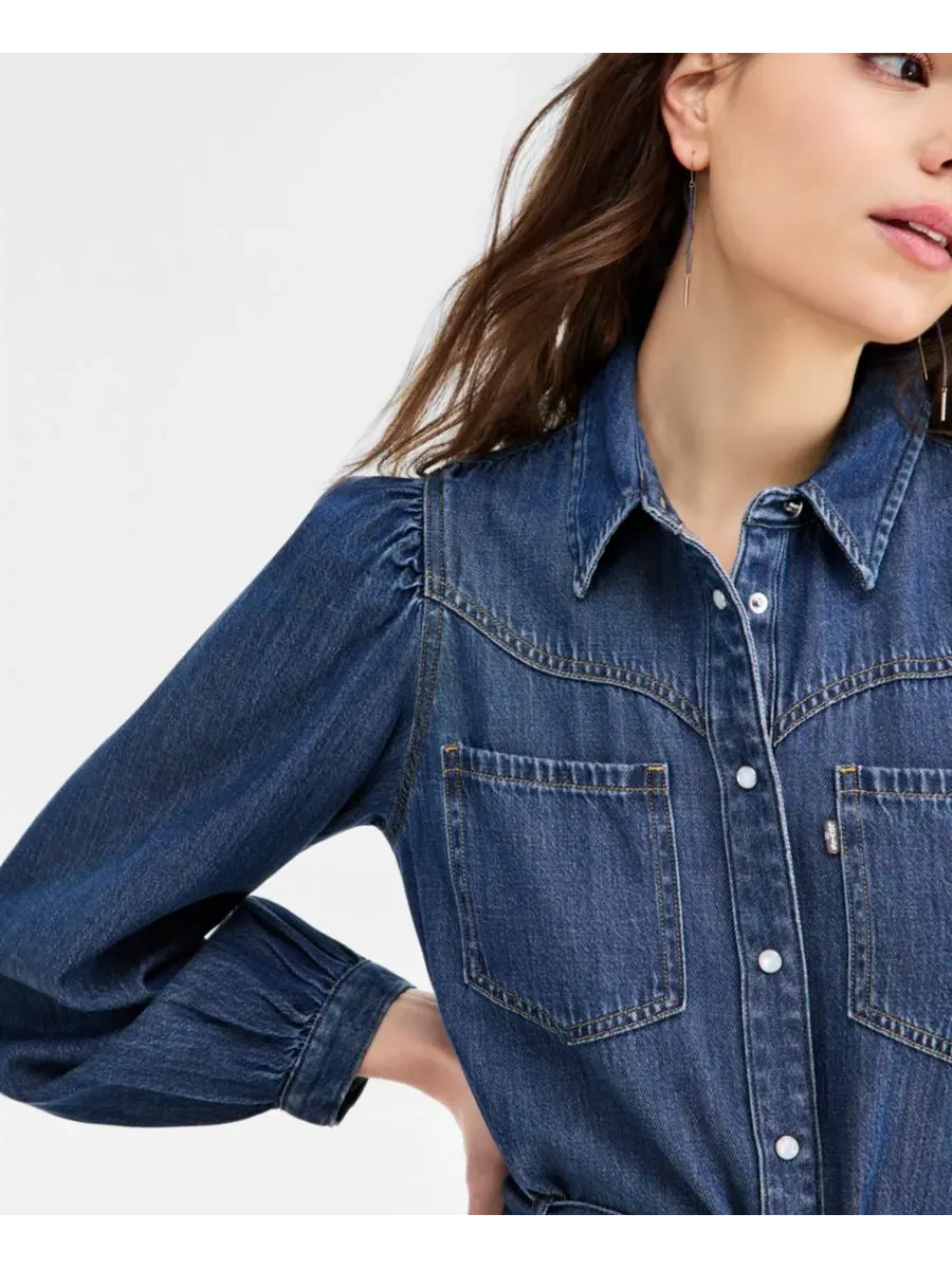Женское платье с воротником-стойкой и длинными рукавами Levi's — изображение 4 из 9, голубой