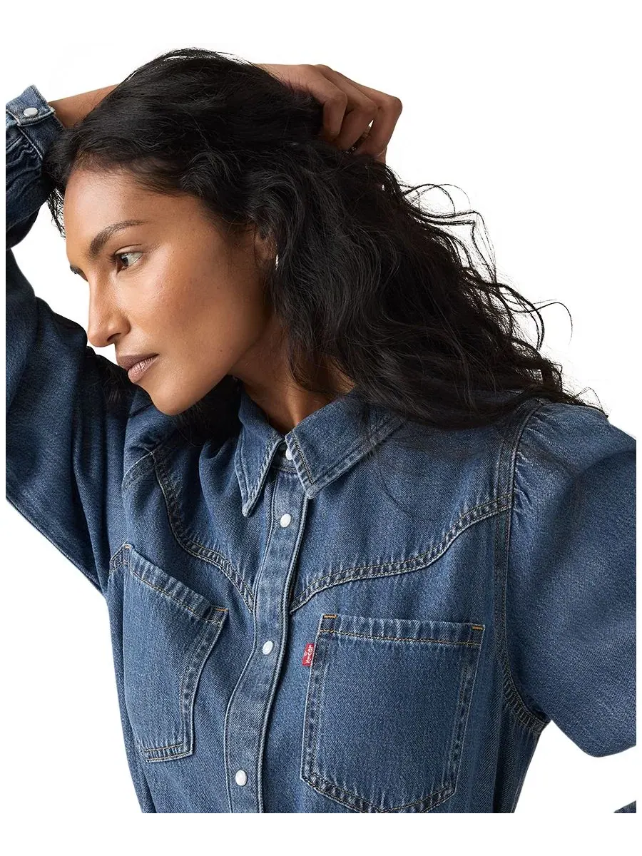 Женское платье с воротником-стойкой и длинными рукавами Levi's — изображение 8 из 9, голубой