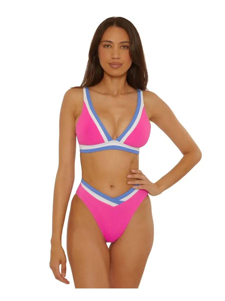 Женский купальный топ Coast Line Fine Rib с цветными блоками Becca, розовыйberry