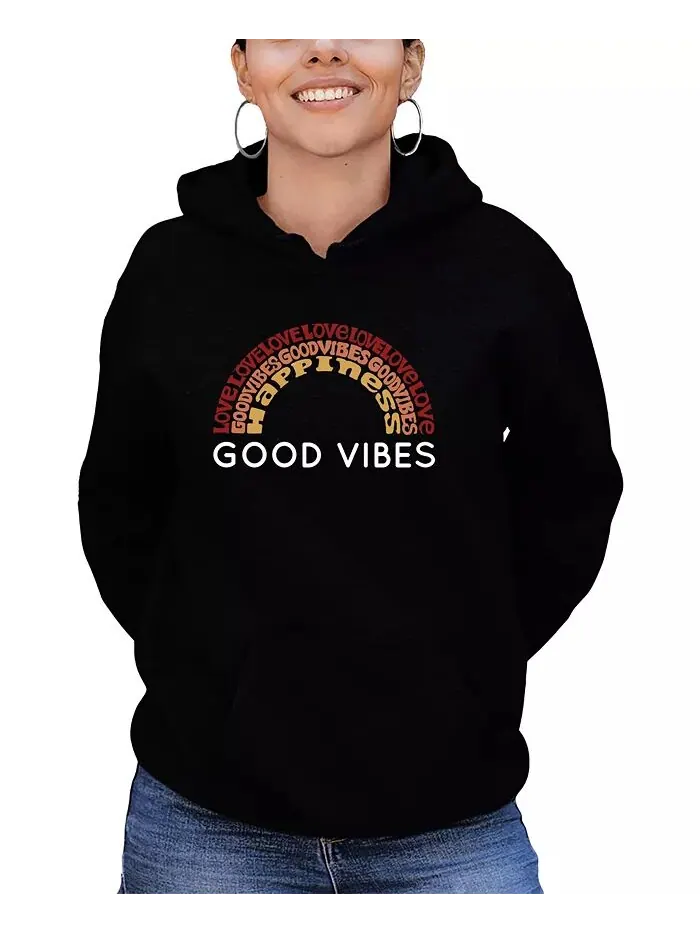 Женская толстовка с капюшоном Word Art Good Vibes LA Pop Art — изображение 1 из 2, черный