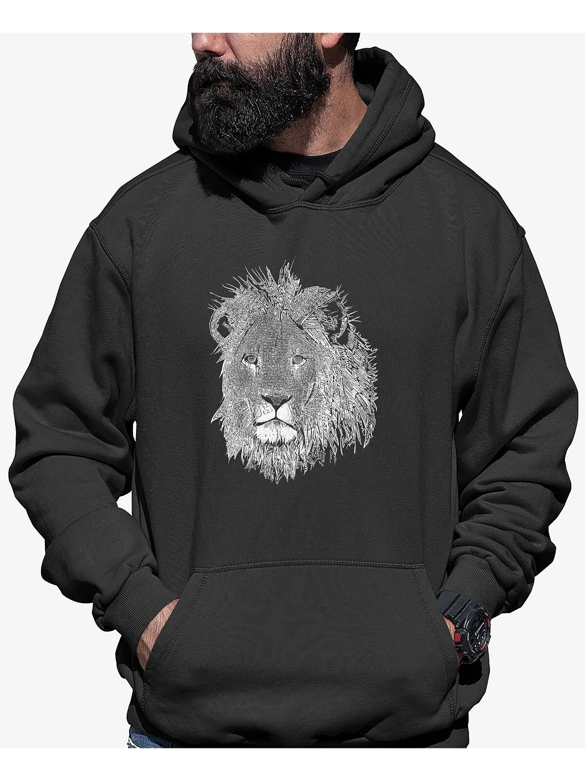 Мужская толстовка с капюшоном word art lion LA Pop Art — изображение 1 из 2, темный серый