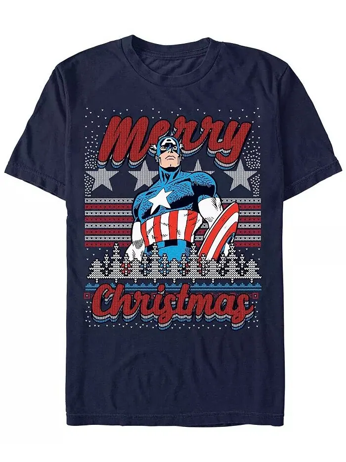 Мужская футболка с короткими рукавами Marvel Comics Retro Merica Christmas Fifth Sun — изображение 1 из 1, темно-синий