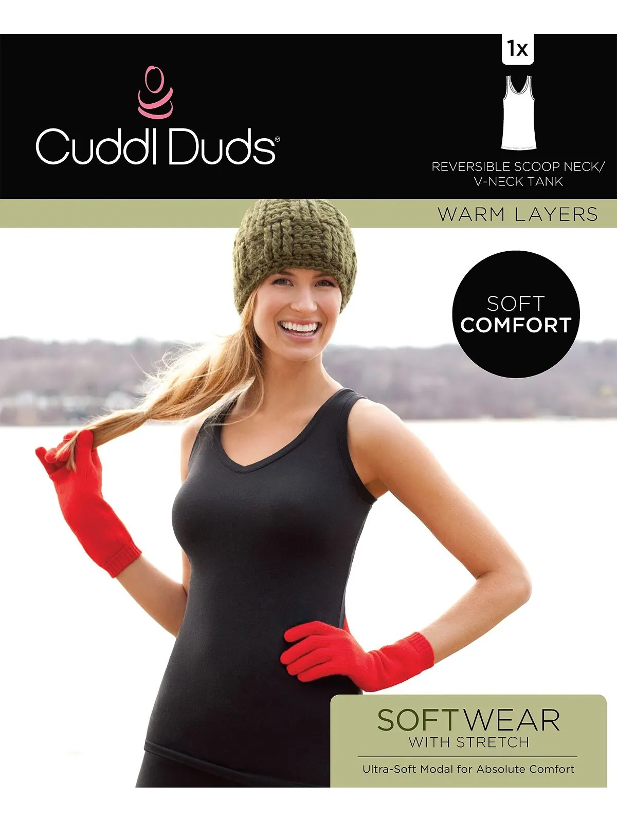 Мягкая одежда и эластичная двусторонняя майка Cuddl Duds — изображение 3 из 5, темно-серый