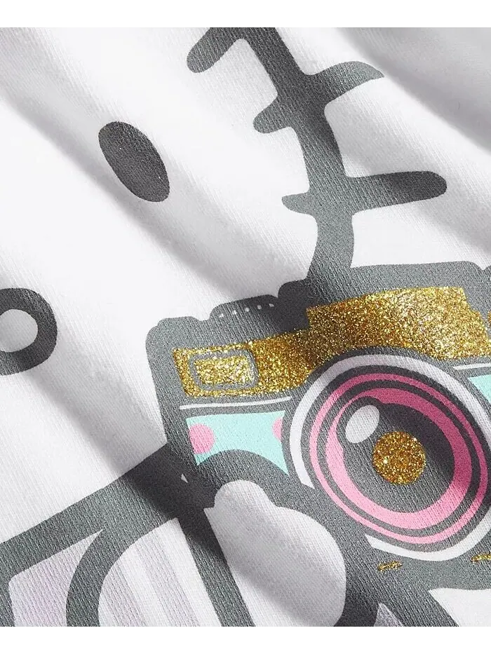 Футболка с рисунком камеры для маленьких девочек Hello Kitty — изображение 3 из 3, белый