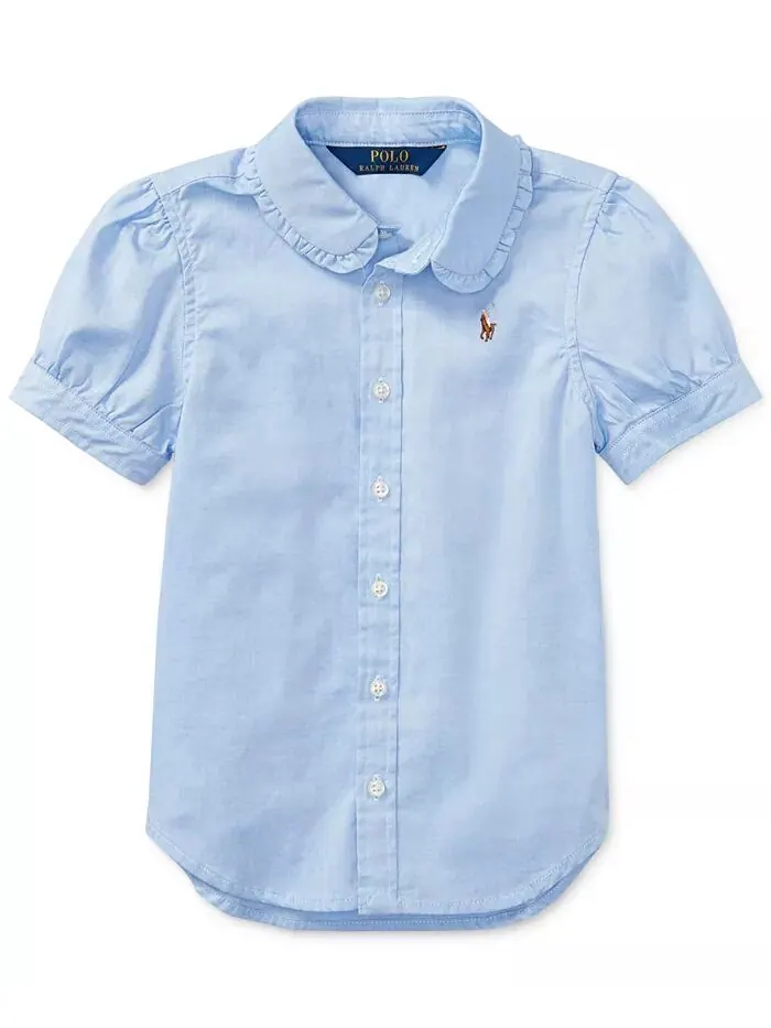 Однотонный топ Oxford с короткими рукавами для маленьких девочек Polo Ralph Lauren — изображение 3 из 4, синий