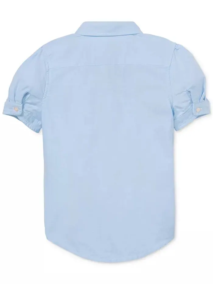 Однотонный топ Oxford с короткими рукавами для маленьких девочек Polo Ralph Lauren — изображение 4 из 4, синий