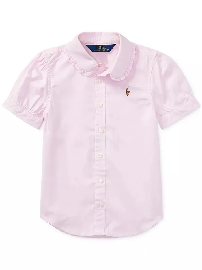 Однотонный топ Oxford с короткими рукавами для маленьких девочек Polo Ralph Lauren — изображение 1 из 3, розовый