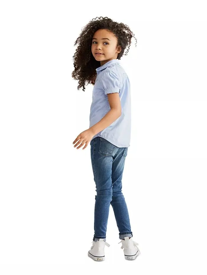 Однотонный топ Oxford с короткими рукавами для маленьких девочек Polo Ralph Lauren — изображение 3 из 3, розовый