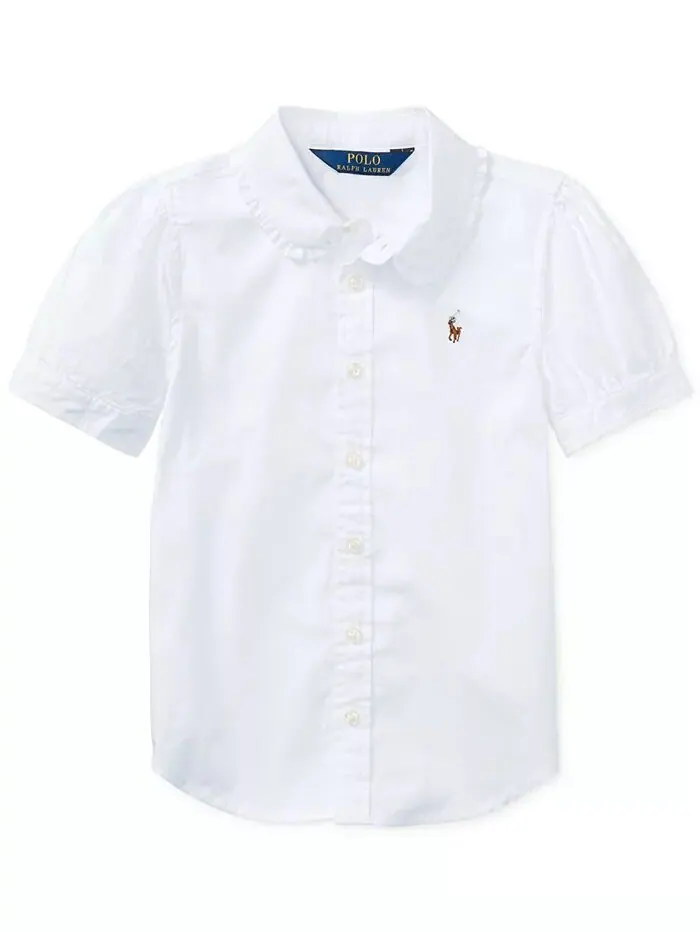 Однотонный топ Oxford с короткими рукавами для маленьких девочек Polo Ralph Lauren — изображение 1 из 3, белый