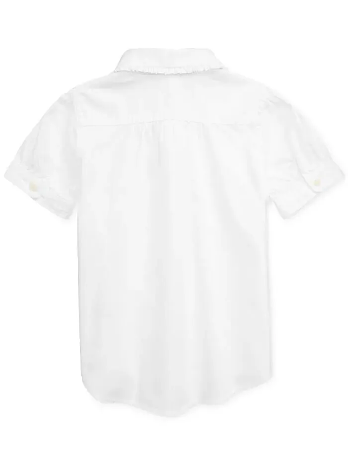 Однотонный топ Oxford с короткими рукавами для маленьких девочек Polo Ralph Lauren — изображение 2 из 3, белый