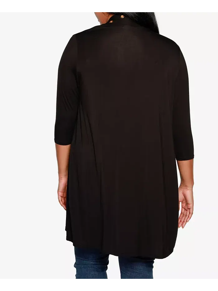 Кардиган-длиннополый свитер с люверсами, plus size Belldini — изображение 2 из 4, черный/золотистый