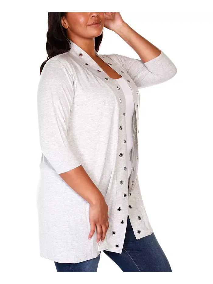 Кардиган-длиннополый свитер с люверсами, plus size Belldini — изображение 3 из 3, серебристый