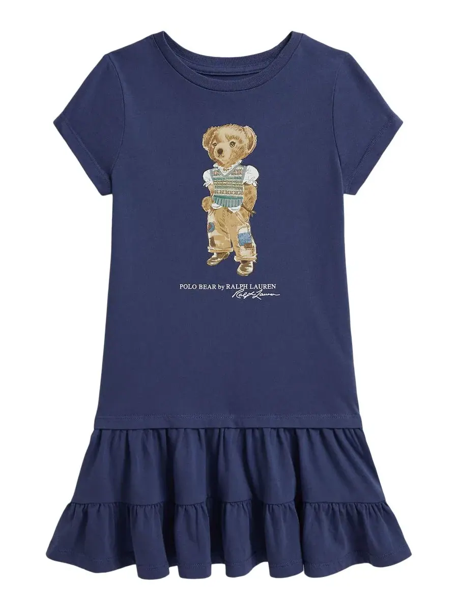Детское трикотажное платье Polo Bear с короткими рукавами, размеры 2T-6X Polo Ralph Lauren — изображение 1 из 3, синий
