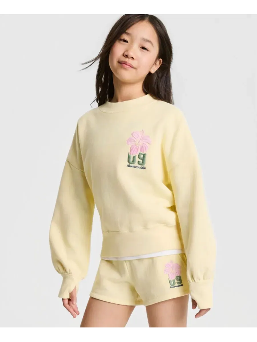 Модная флисовая толстовка с круглым вырезом для девочек 5-16 лет Abercrombie Kids — изображение 1 из 6, анисовый цветок