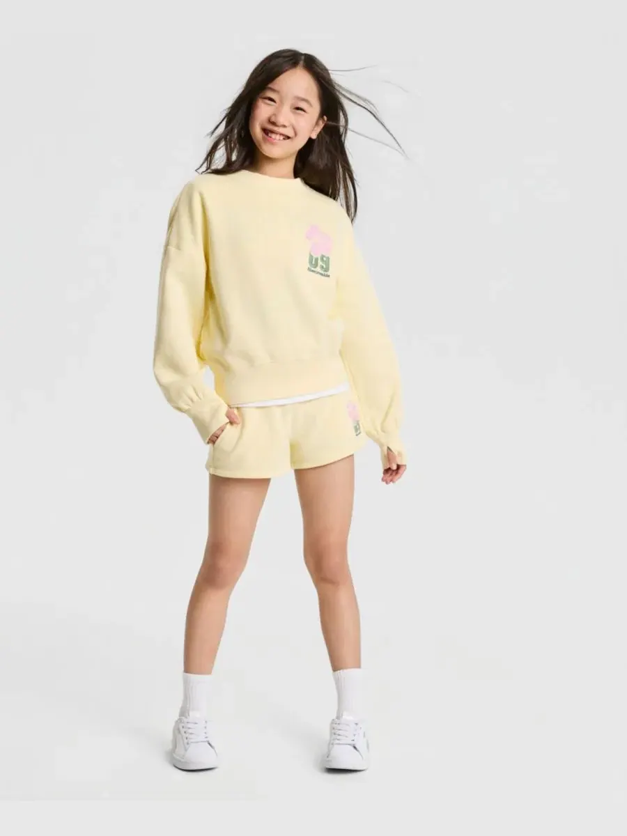 Модная флисовая толстовка с круглым вырезом для девочек 5-16 лет Abercrombie Kids — изображение 2 из 6, анисовый цветок