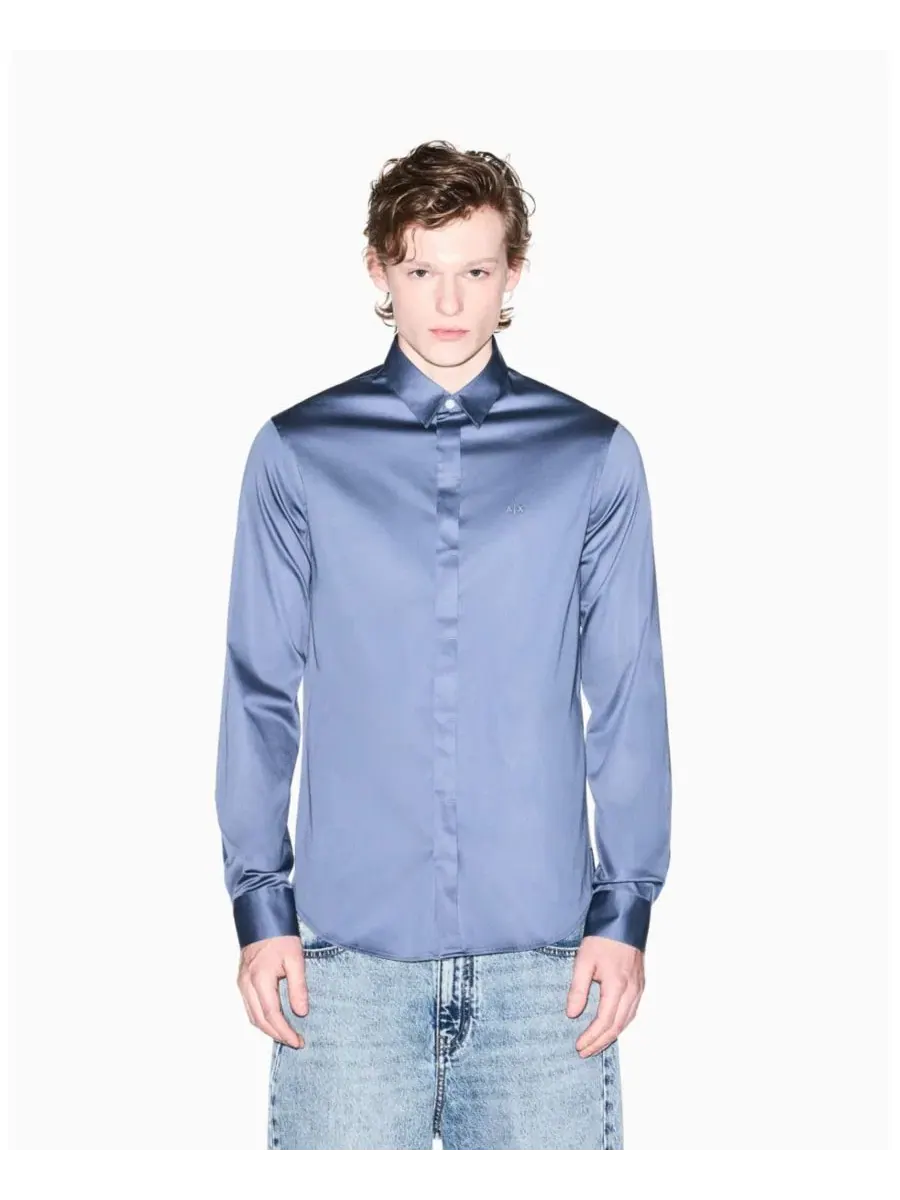 Мужская однотонная рубашка с длинным рукавом приталенного кроя A|X Armani Exchange