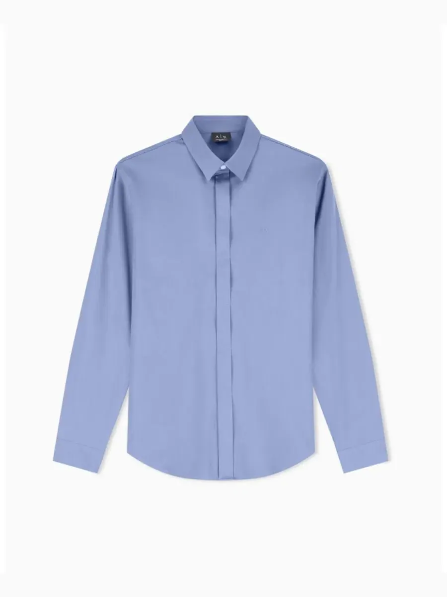 Мужская однотонная рубашка с длинным рукавом приталенного кроя A|X Armani Exchange — изображение 3 из 5, синий