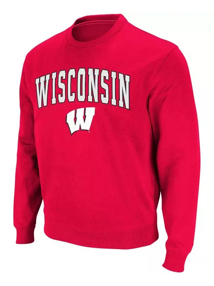 Мужская толстовка Wisconsin Badgers Arch & Logo с круглым вырезом Colosseum — изображение 2 из 7, красный