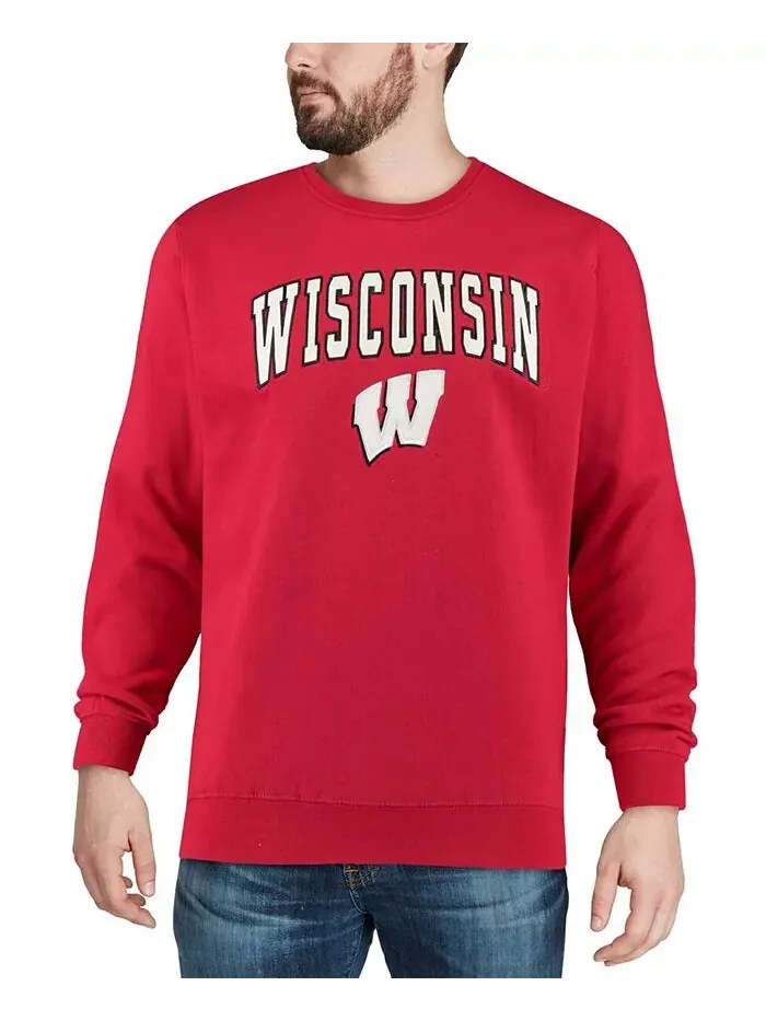 Мужская толстовка Wisconsin Badgers Arch & Logo с круглым вырезом Colosseum — изображение 4 из 7, красный