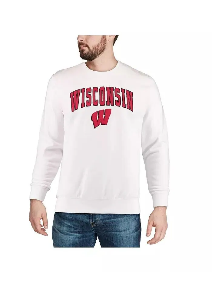 Мужская толстовка Wisconsin Badgers Arch & Logo с круглым вырезом Colosseum — изображение 4 из 7, белый