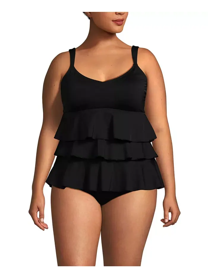 Женский купальник-фокинки с рюшами One Piece Swimsuit Lands' End — изображение 1 из 3, черный