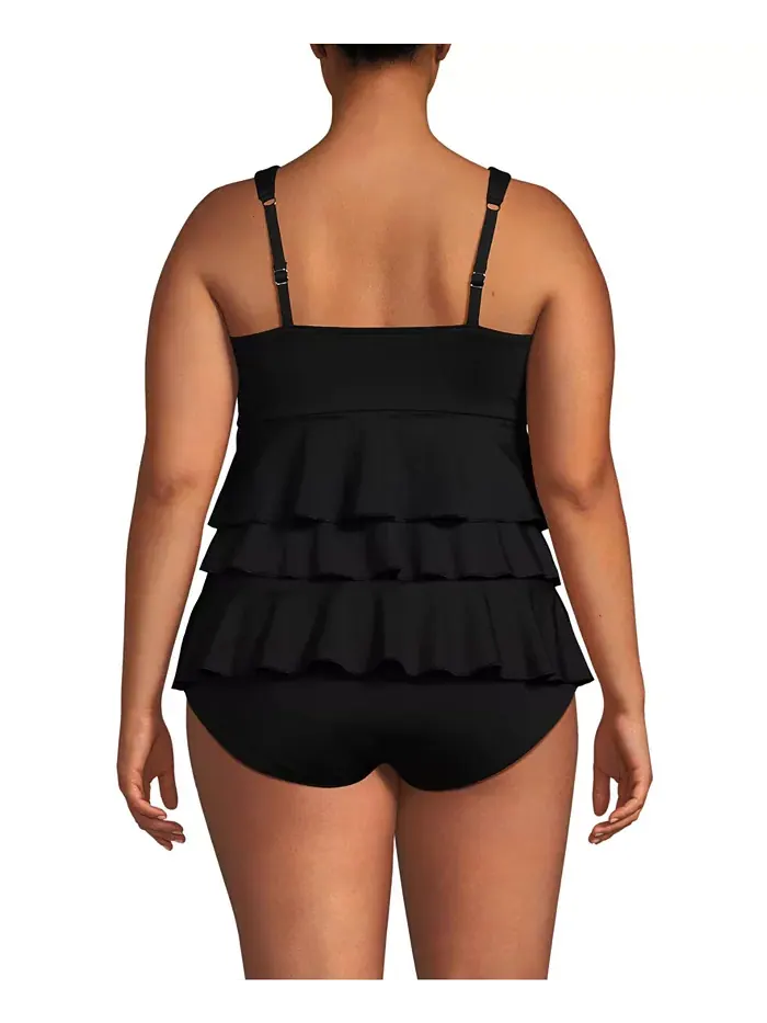 Женский купальник-фокинки с рюшами One Piece Swimsuit Lands' End — изображение 3 из 3, черный