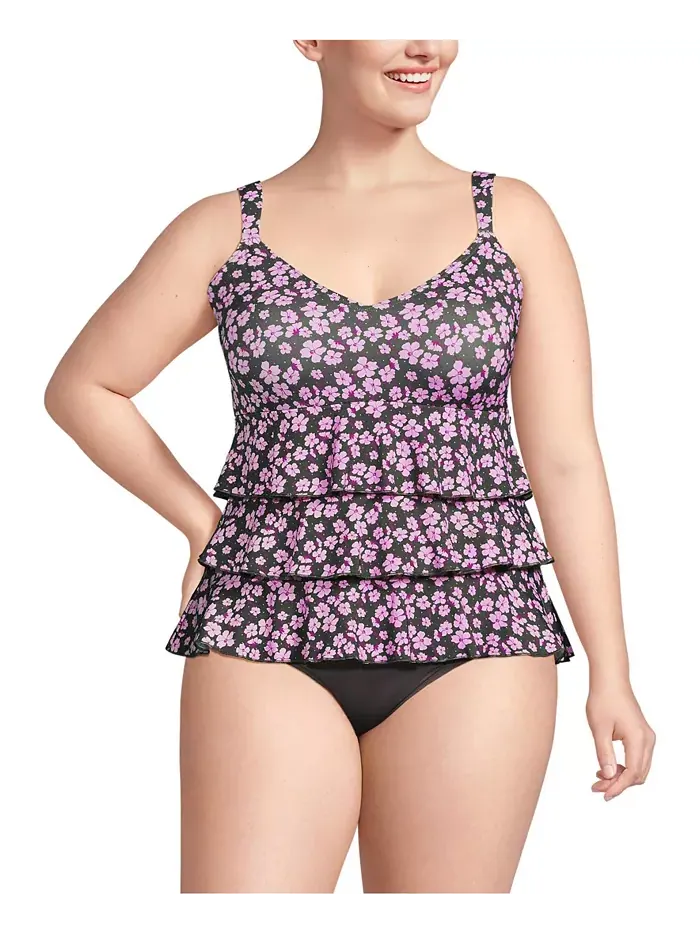 Женский купальник-фокинки с рюшами One Piece Swimsuit Lands' End — изображение 1 из 3, оливковый зеленый