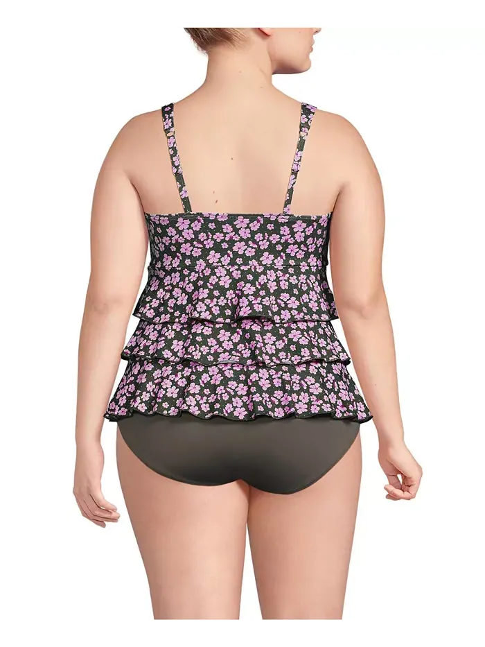 Женский купальник-фокинки с рюшами One Piece Swimsuit Lands' End — изображение 2 из 3, оливковый зеленый