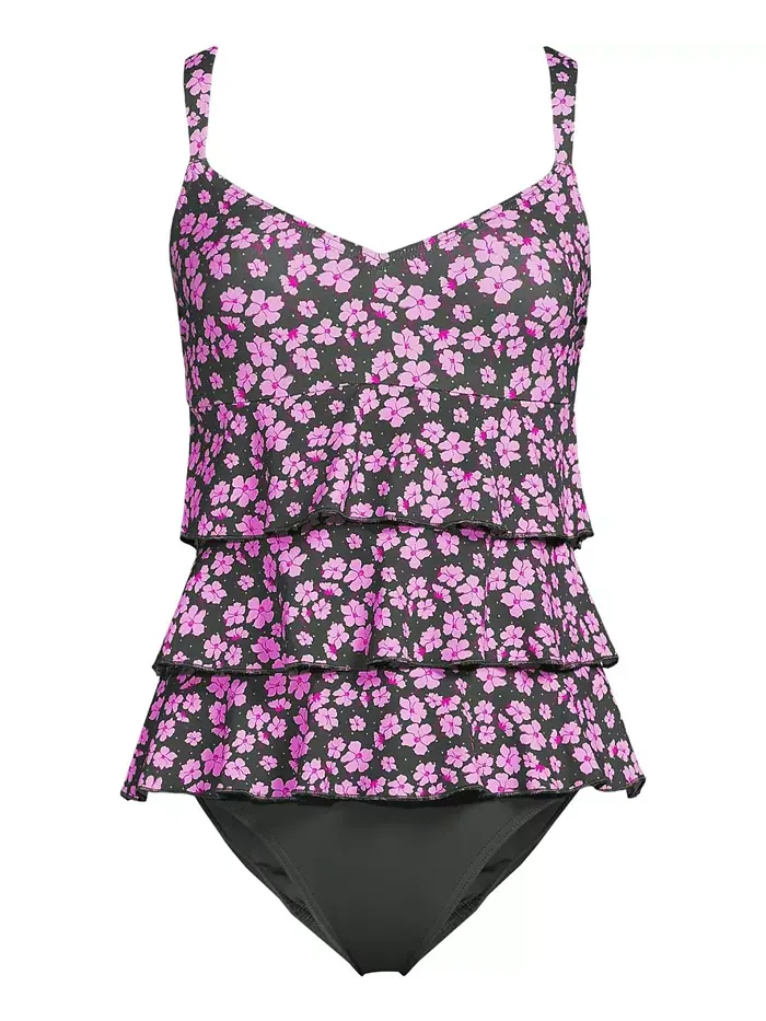 Женский купальник-фокинки с рюшами One Piece Swimsuit Lands' End — изображение 3 из 3, оливковый зеленый