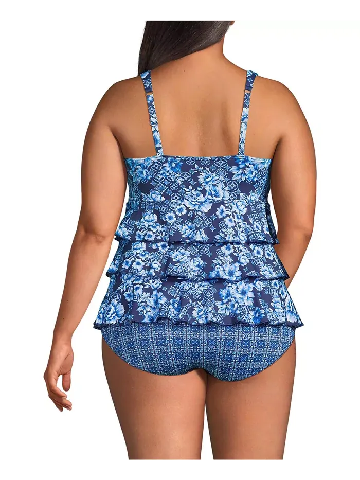 Женский купальник-фокинки с рюшами One Piece Swimsuit Lands' End — изображение 2 из 3, темно-синий