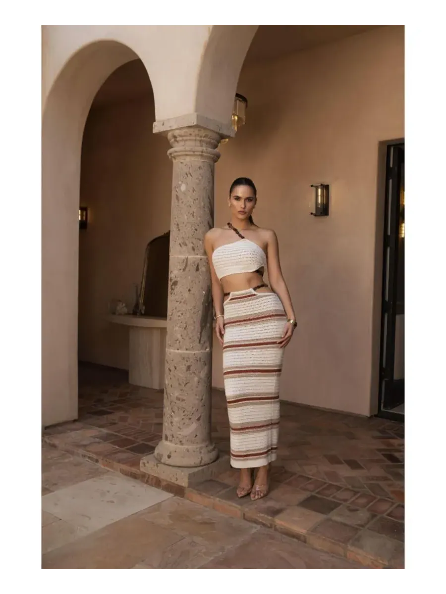 Женский комплект из вязаной крючком юбки и платья Isla JLUXLABEL — изображение 6 из 8, бежевый