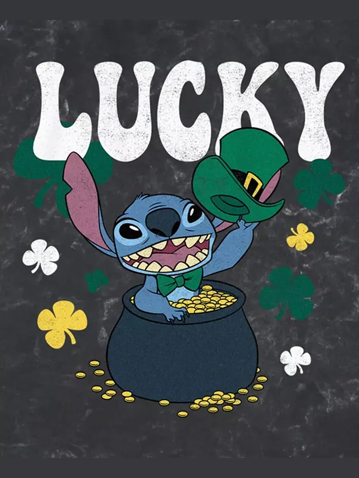 Мужская футболка Lucky Stitch с коротким рукавом, минеральная мойка Lilo Stitch — изображение 3 из 3, черный