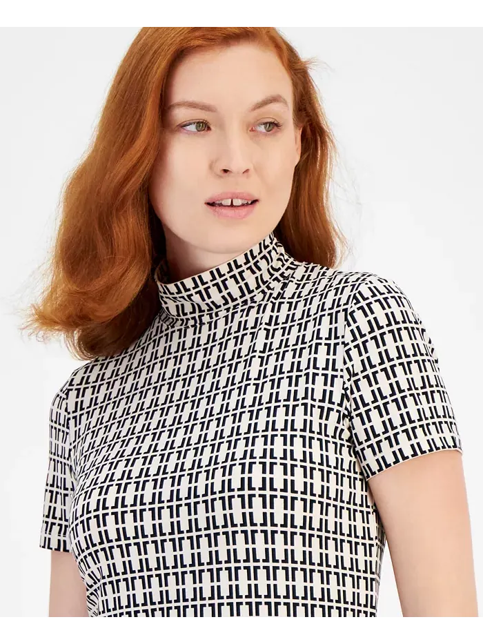 Футболка с коротким рукавом и воротником-стойкой Anne Klein — изображение 2 из 5, белый/черный