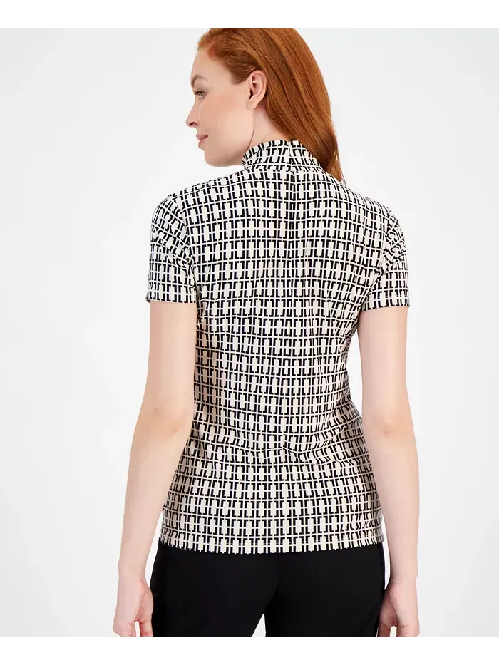 Футболка с коротким рукавом и воротником-стойкой Anne Klein — изображение 3 из 5, белый/черный