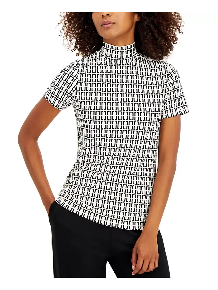 Футболка с коротким рукавом и воротником-стойкой Anne Klein — изображение 4 из 5, белый/черный