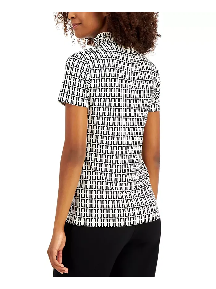 Футболка с коротким рукавом и воротником-стойкой Anne Klein — изображение 5 из 5, белый/черный