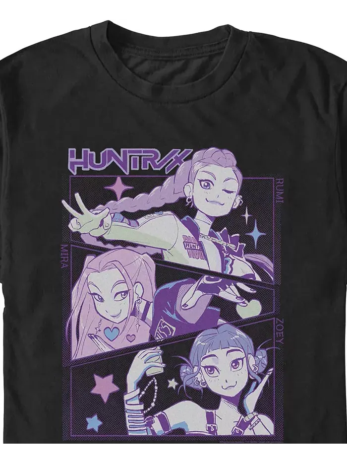 Мужская футболка Huntrix Group Panels с принтом K-Pop Demon Hunters Fifth Sun — изображение 2 из 3, черный