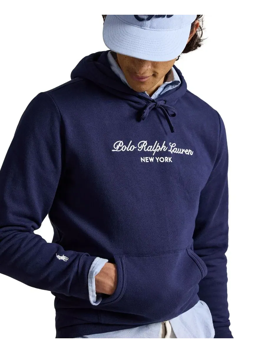 Худи из футера с вышивкой New York Polo Ralph Lauren — изображение 3 из 5, темно-синий