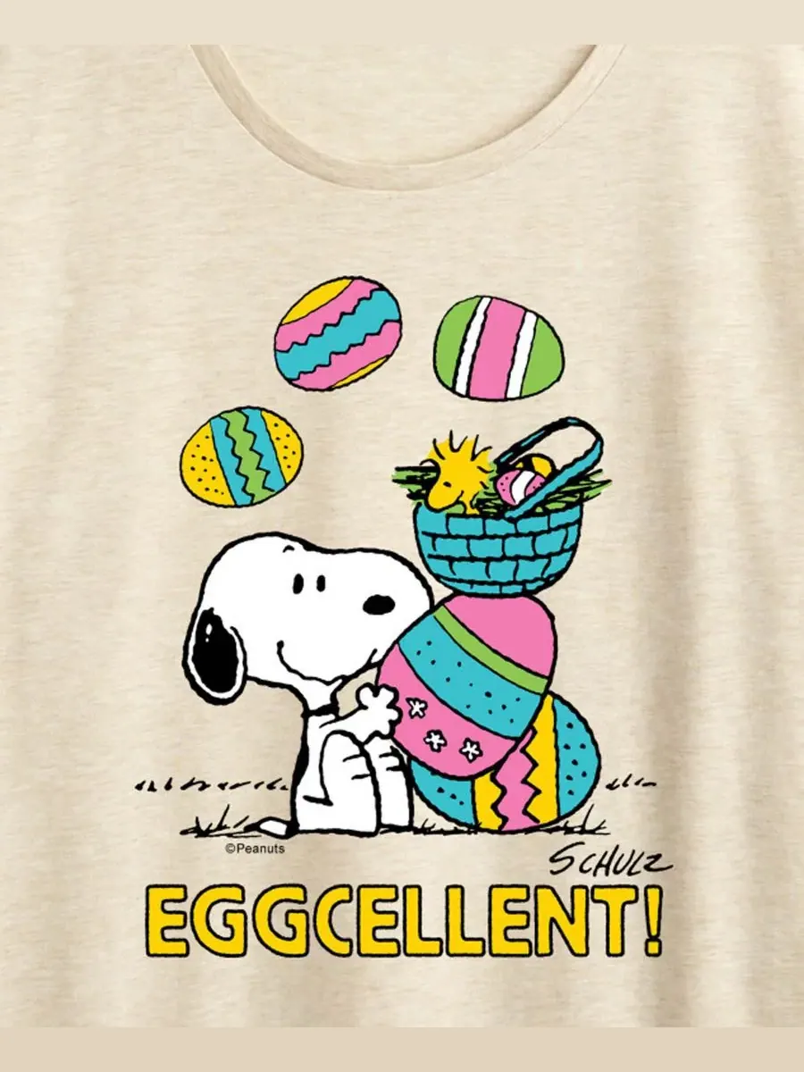 Футболка с графическим принтом Peanuts Eggcellent Snoopy, Plus Size Hybrid Apparel — изображение 2 из 3, березовый
