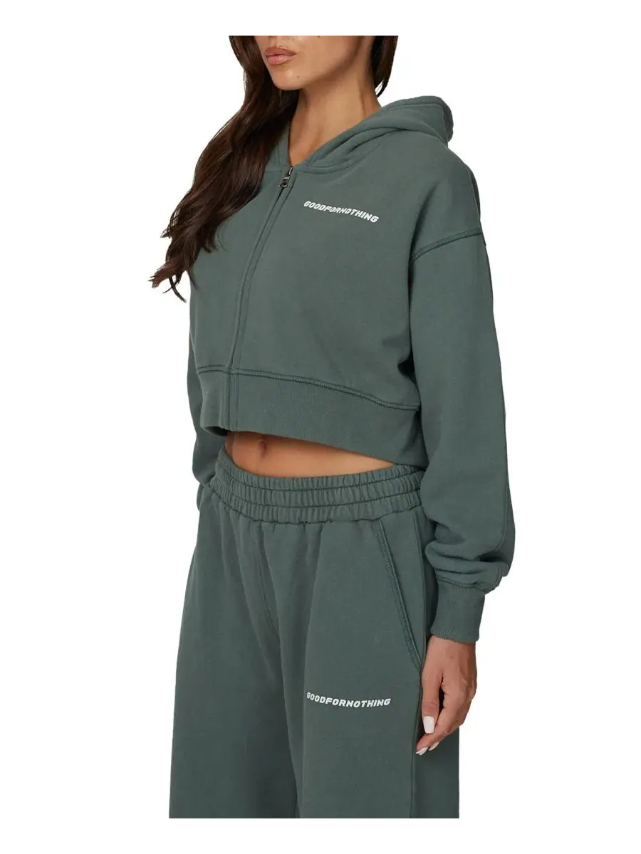 Женский укороченный худи на молнии Essential Cropped Zip Hoodie Good For Nothing — изображение 4 из 4, зеленый