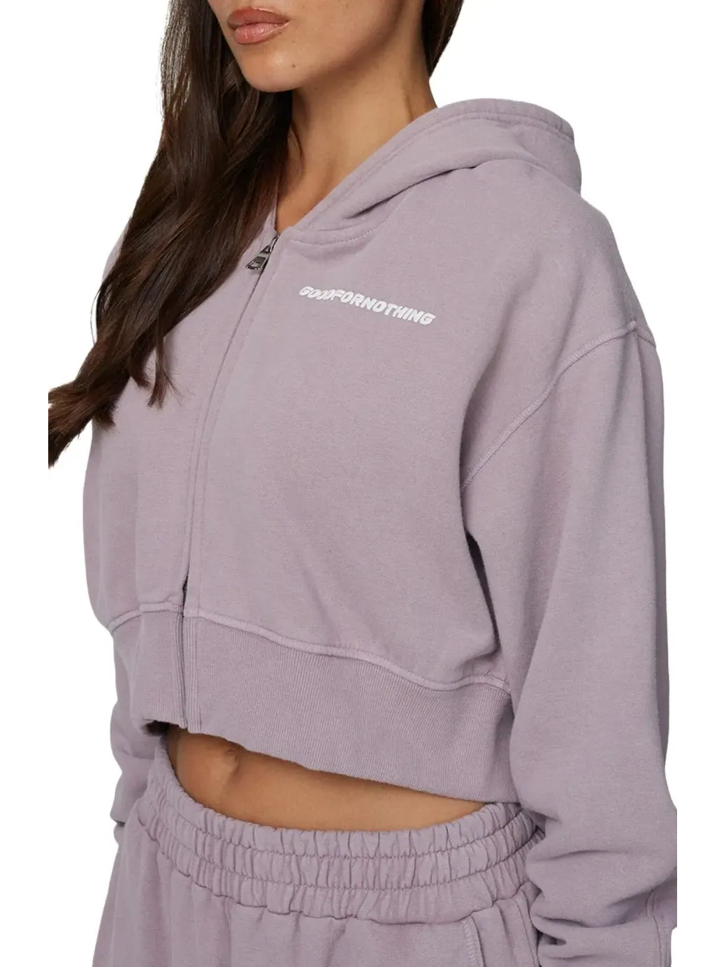 Женский укороченный худи на молнии с принтом Essential Cropped Zip Hoodie Good For Nothing — изображение 2 из 4, розовый