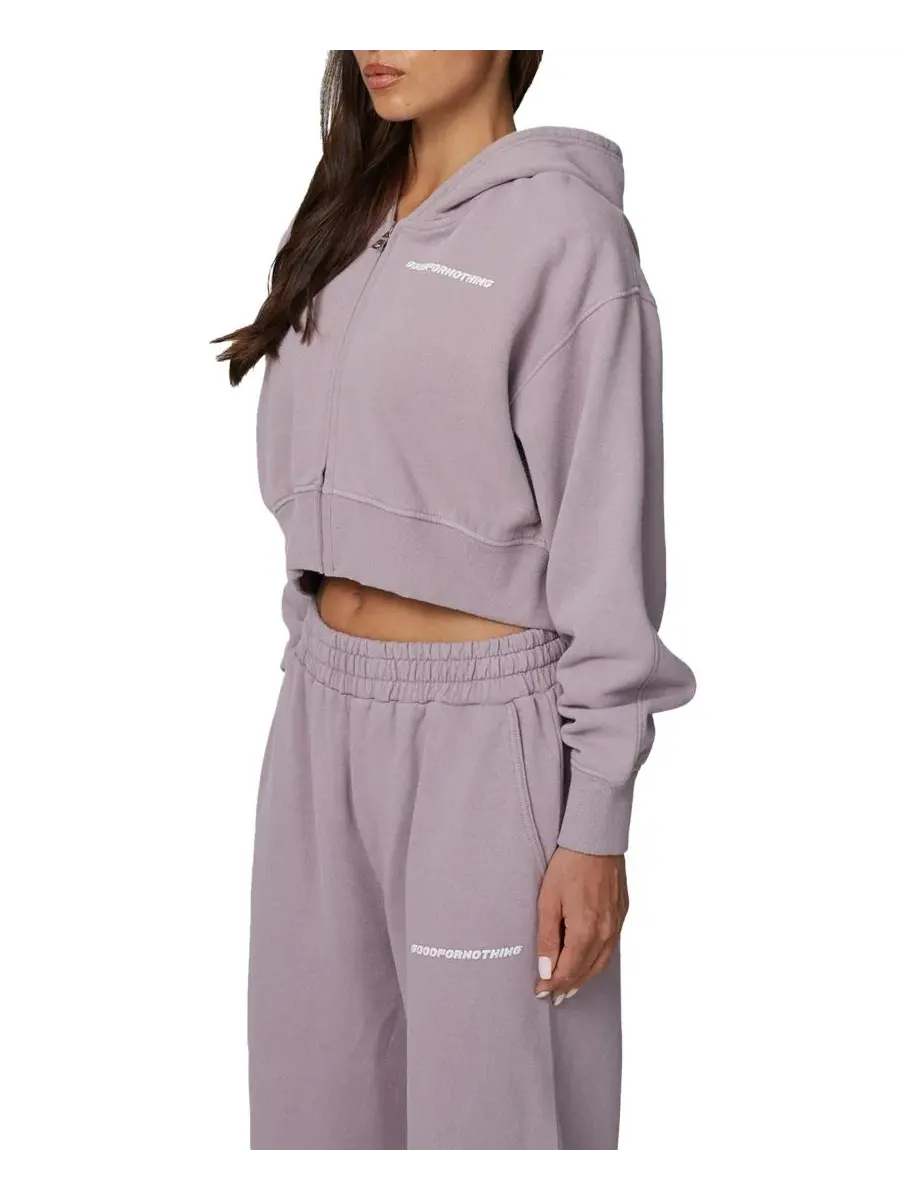 Женский укороченный худи на молнии с принтом Essential Cropped Zip Hoodie Good For Nothing — изображение 4 из 4, розовый